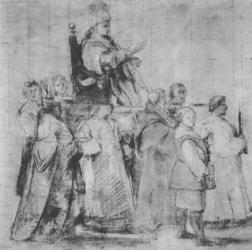 Raphael Sanzio. Sketch for fresco "Donation of Constantine" hall of Constantine Palace of the Pope in the Vatican