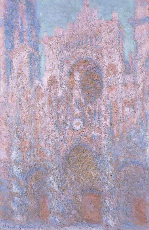 Claude Monet. Monet’s Rouen Cathedral Setting Sun (Symphony in Grey and Pink)