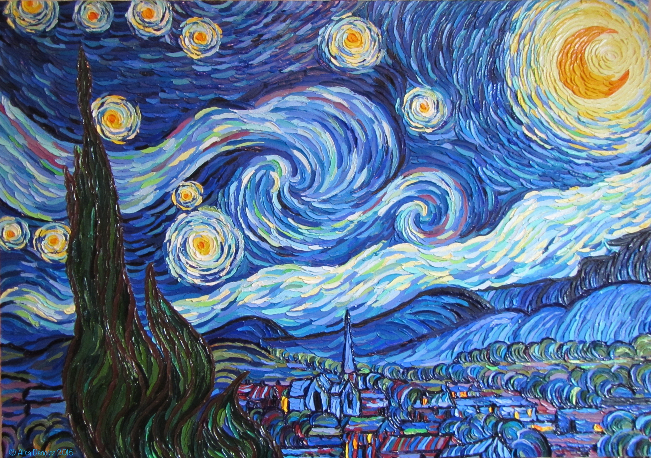 Alisa Denoizz - Звездная ночь свободная копия по мотивам Винсента Ван Гога,  6 2016, 100×70 см: Описание произведения | Артхив