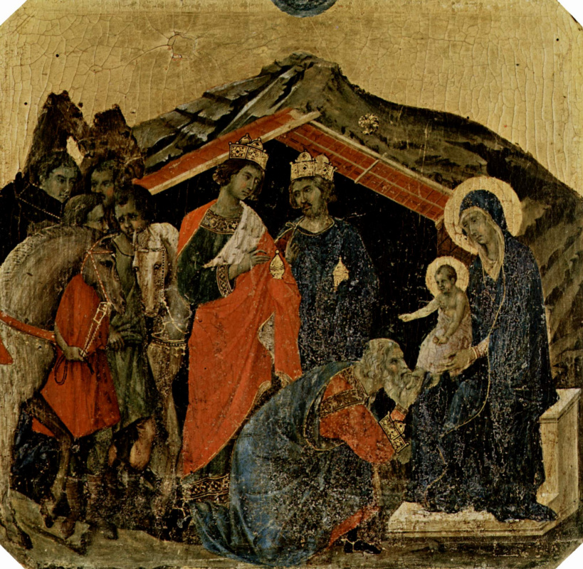 Duccio di Buoninsegna. Maesta, altar of Siena Cathedral, front, predella with scenes from the childhood of Jesus and the prophets