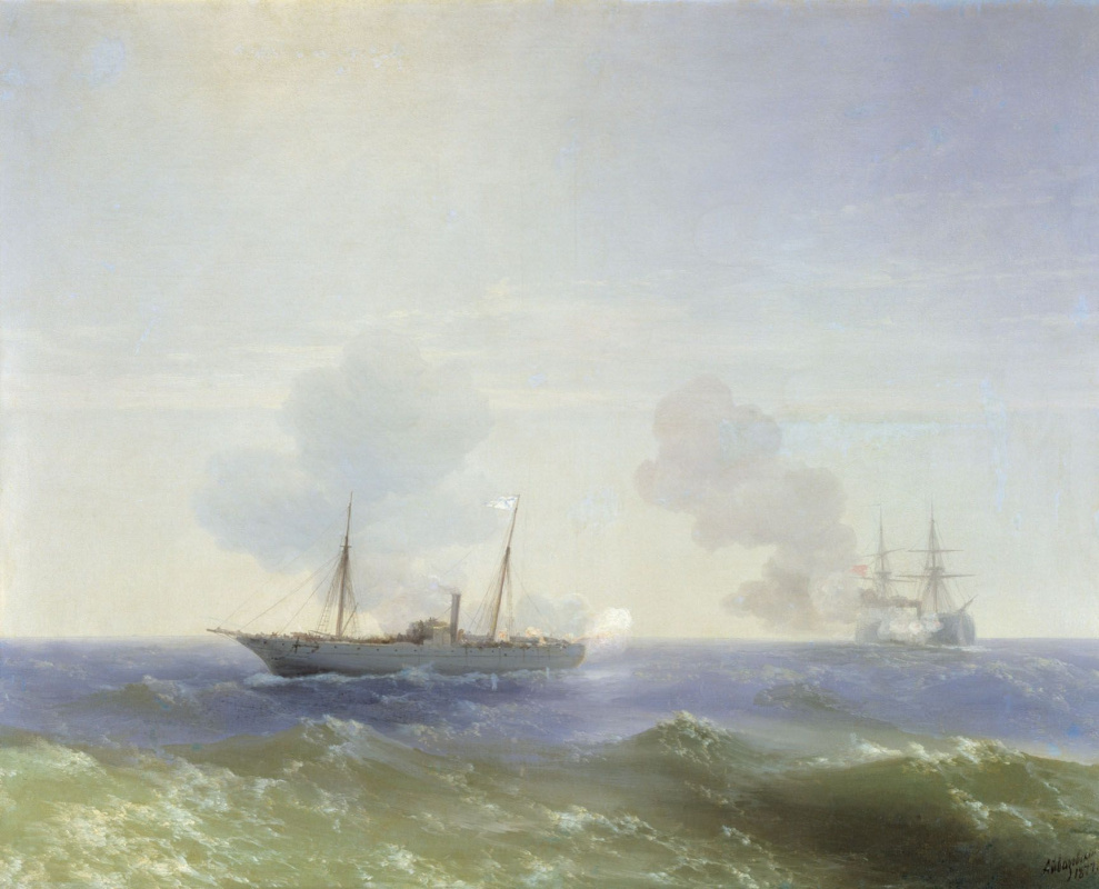 Ivan Aivazovsky. Fight steamer Vesta with the Turkish battleship", Fehmi-Bulent" in the Black sea July 11, 1877