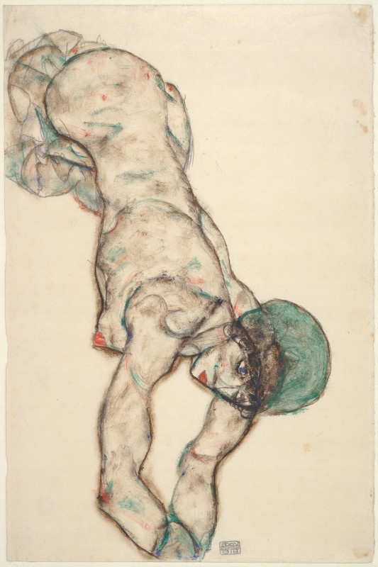Egon Schiele. Nude woman in a green hat