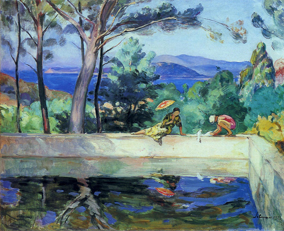 Henri Lebasque. The blue reflection in the fountain at Pradet