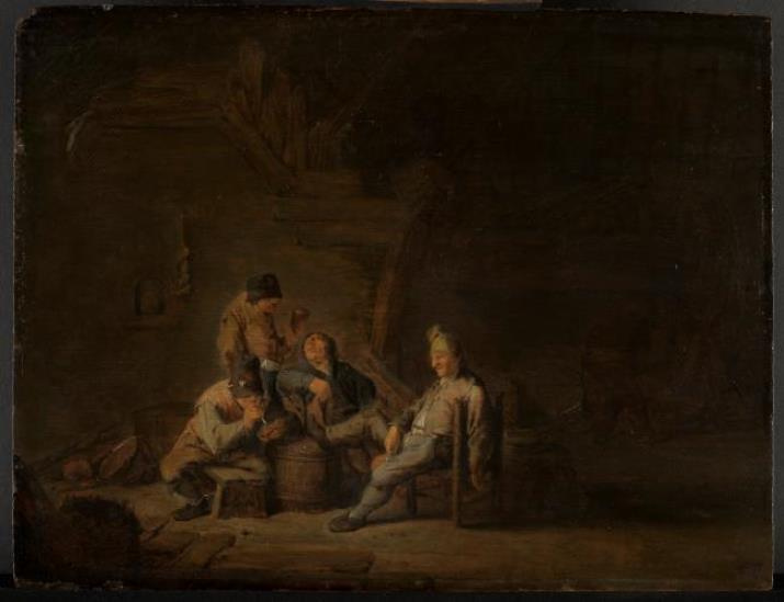 Adrian Jans van Ostade. Drinking and Smoking peasants in a tavern
