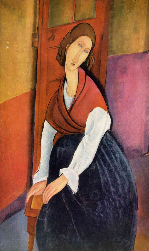 Amedeo Modigliani. Jeanne hébuterne, seated in front of the door