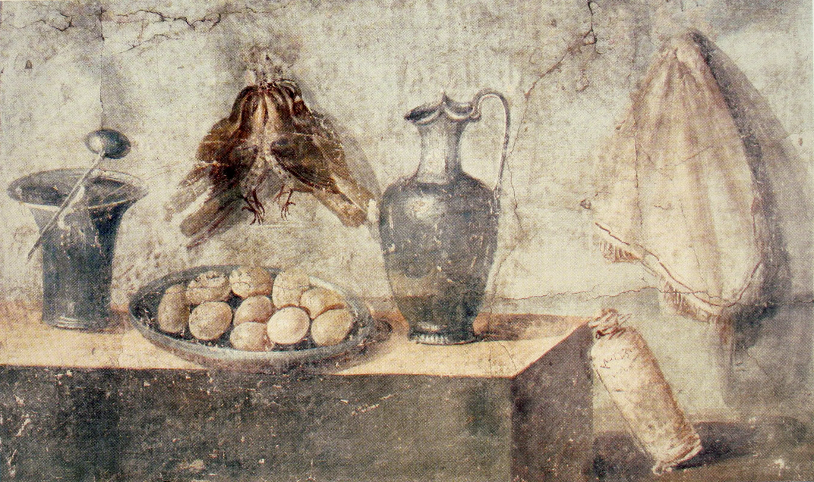 Шедевры  неизвестных художников. Натюрморт с яйцами, птицами и бронзовой посудой из дома Юлии Феликс, Помпеи