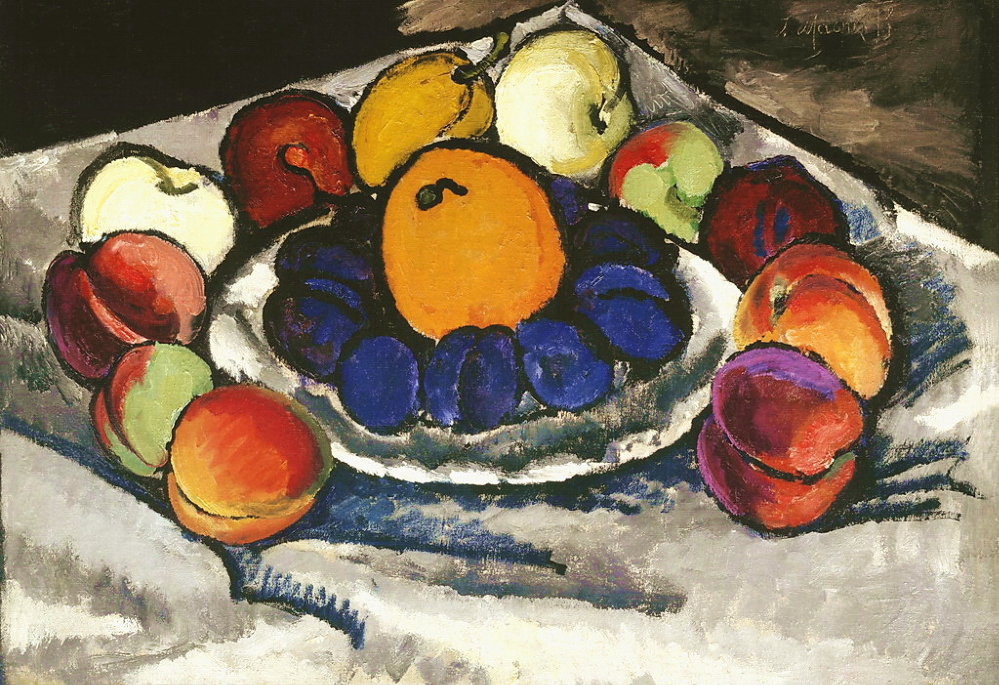 Ilya Mashkov. Still life. Fruits on a platter (Blue plums)
