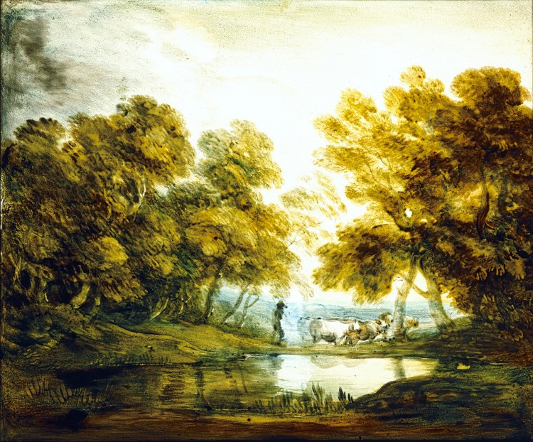Thomas Gainsborough. Landscape with pond and receding herd