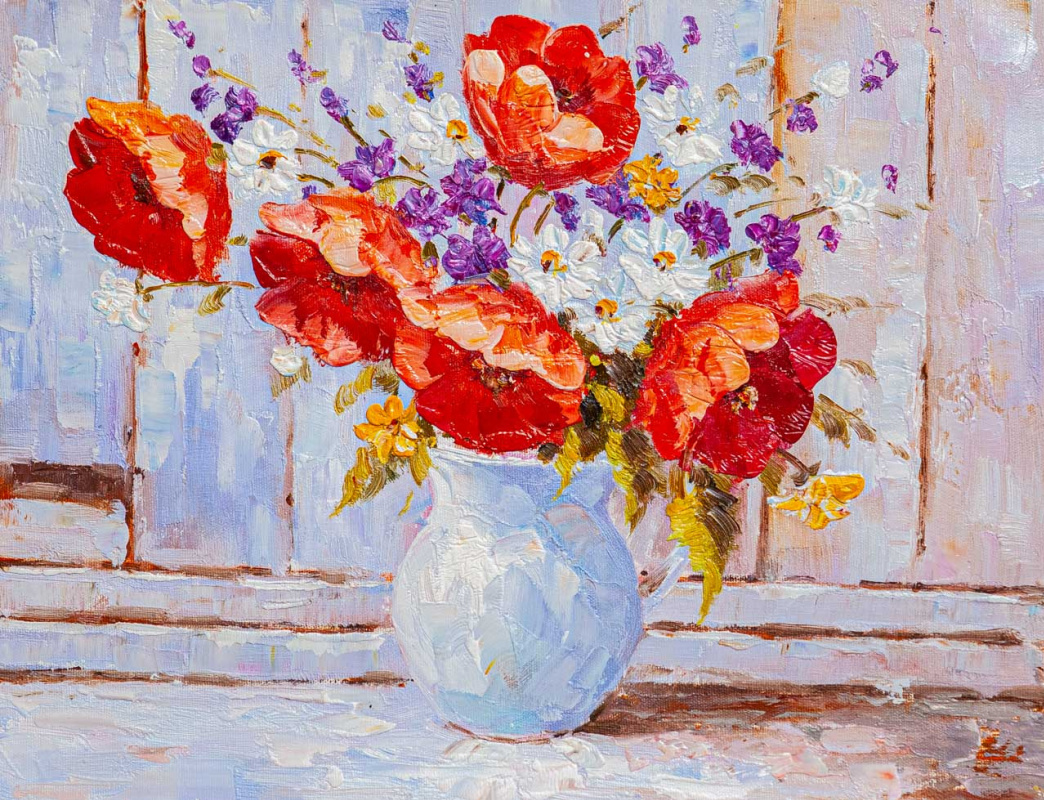 Andrzej Vlodarczyk. Bouquet with poppies in a white jug N2