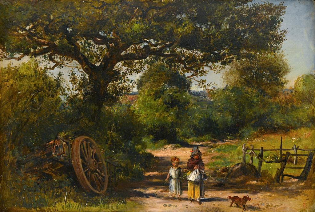 John Everett Millais. Landscape with figures on the road