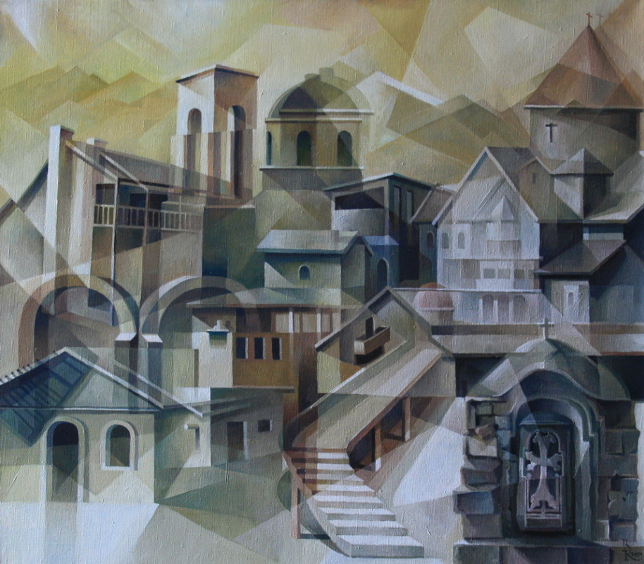 Vasily Krotkov. Empty City. Post-Cubo-Futurism