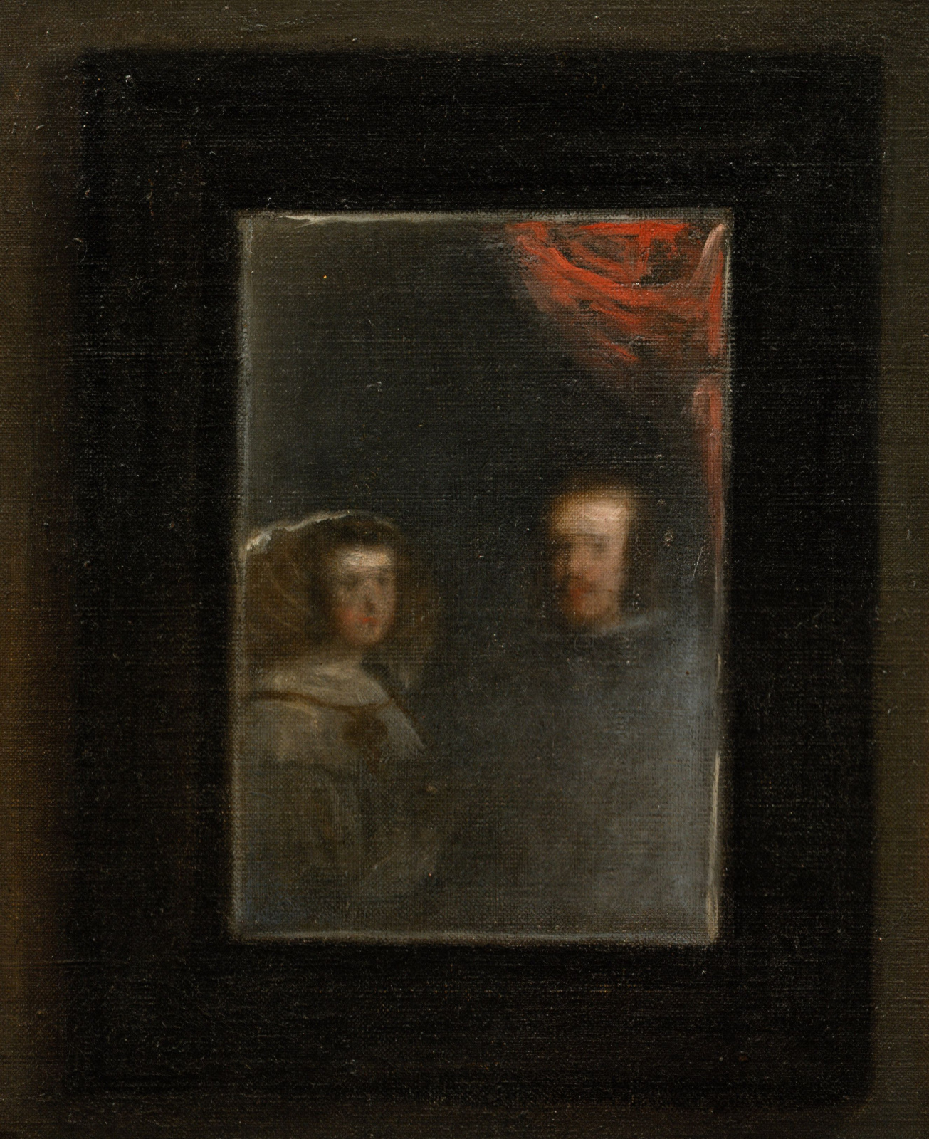 Diego Velazquez. Las Meninas. Fragment. Portrait of Philip IV and Marianna of Austria in the mirror