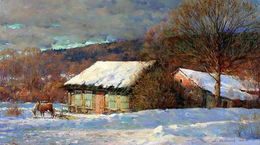 Alexander Shevelyov. The old shops.Oil on canvas 40 # 70 cm 2008