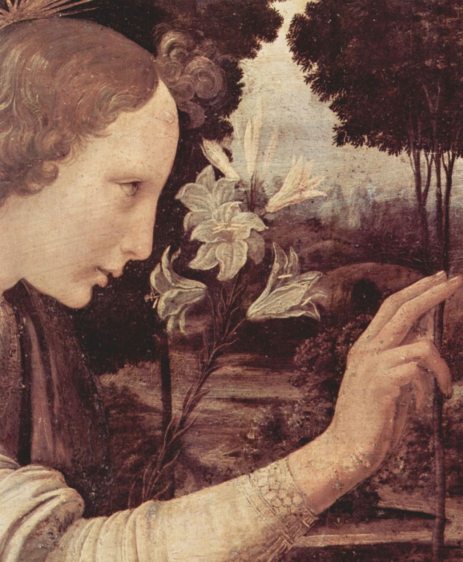 Leonardo da Vinci. The Annunciation (detail)
