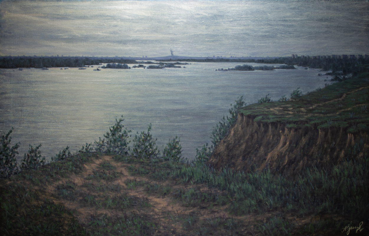Valery Levchenko. No. 715 The Akhtuba River. A spill. View of Mamaev Kugan.