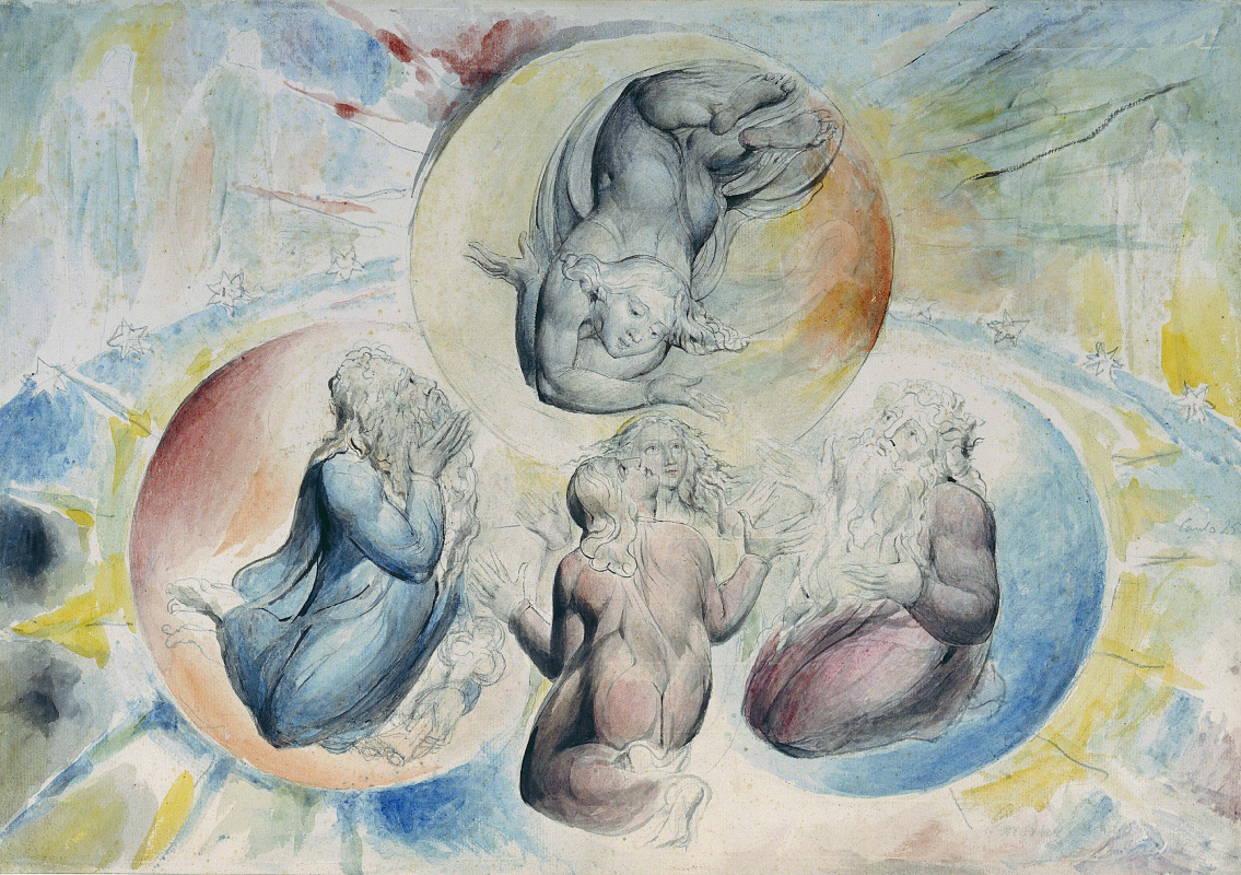 William Blake. Saint Peter and Saint James with Dante and Beatrice and Saint John. Illustrations for "the divine Comedy"