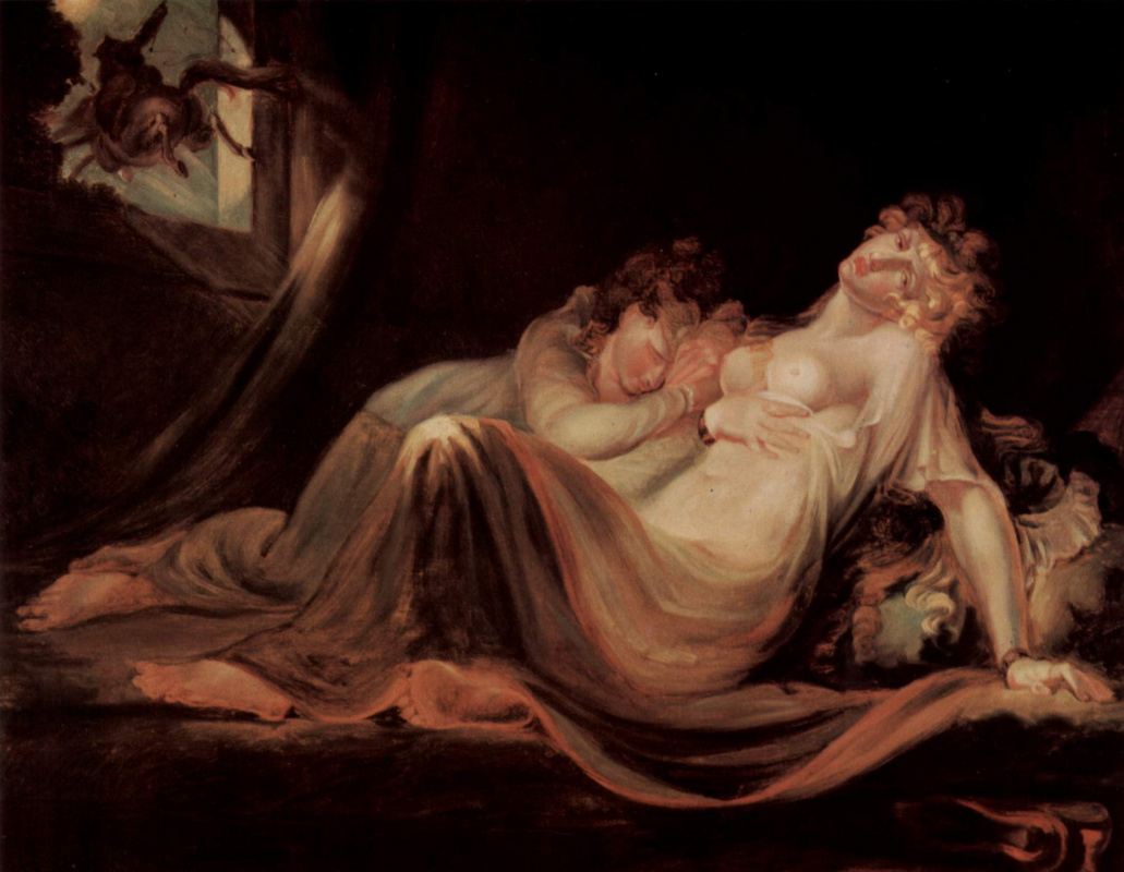 Johann Heinrich Fuessli. Two sleeping girls Wake up from a nightmare