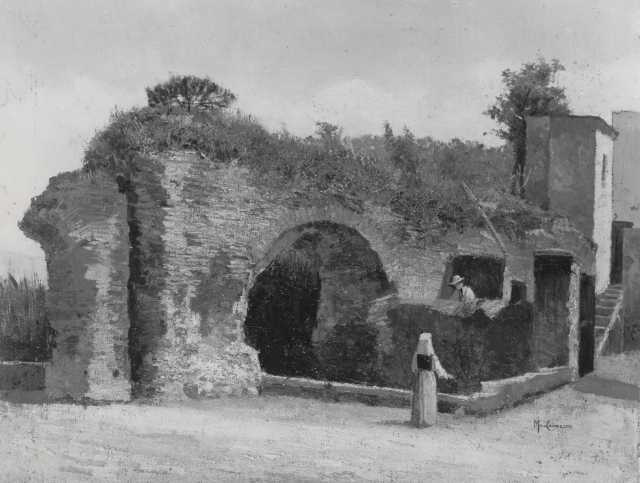 Michele Pietro Cammarano. Arches in ruins with peasants