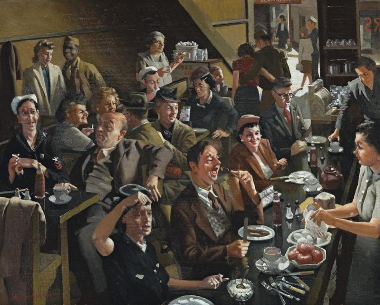 painting of people in diner