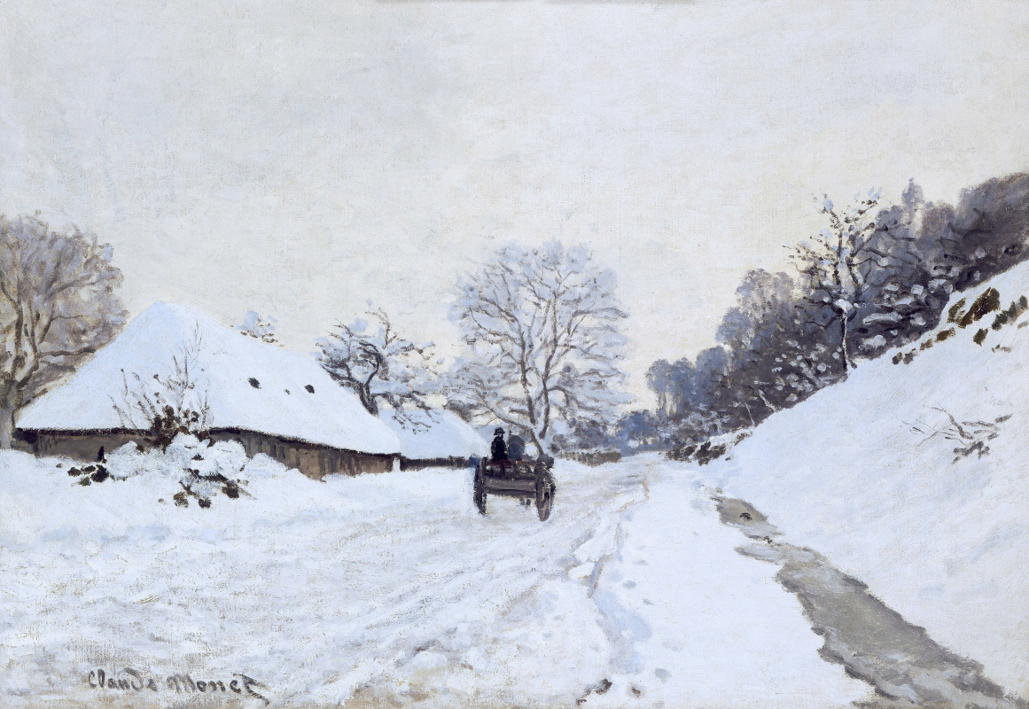 Claude Monet. A cart on the snowy road and the farm of Saint-Simon