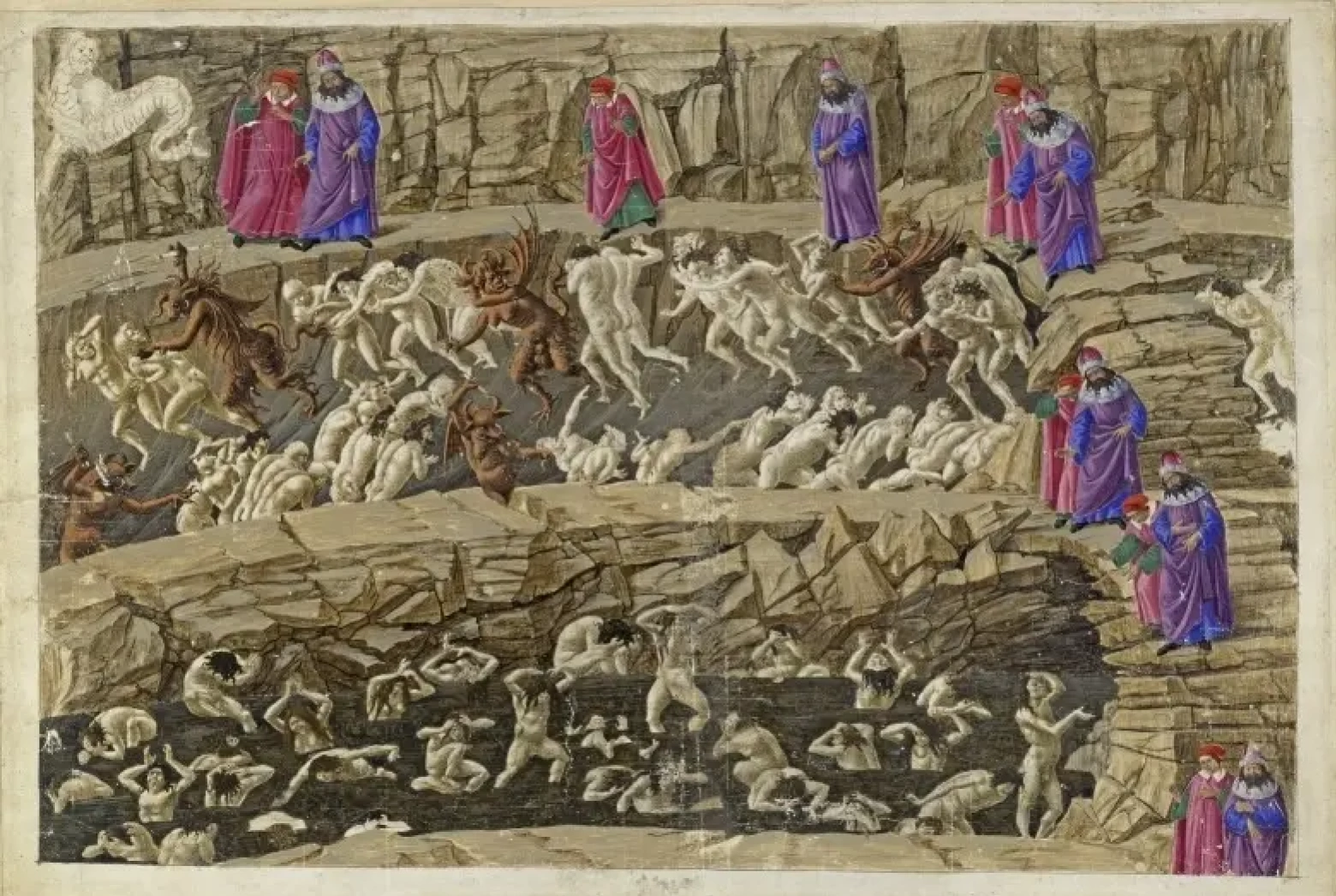 Sandro Botticelli. 對偽君子和奉承者的懲罰。地獄十八。神曲喜劇插圖