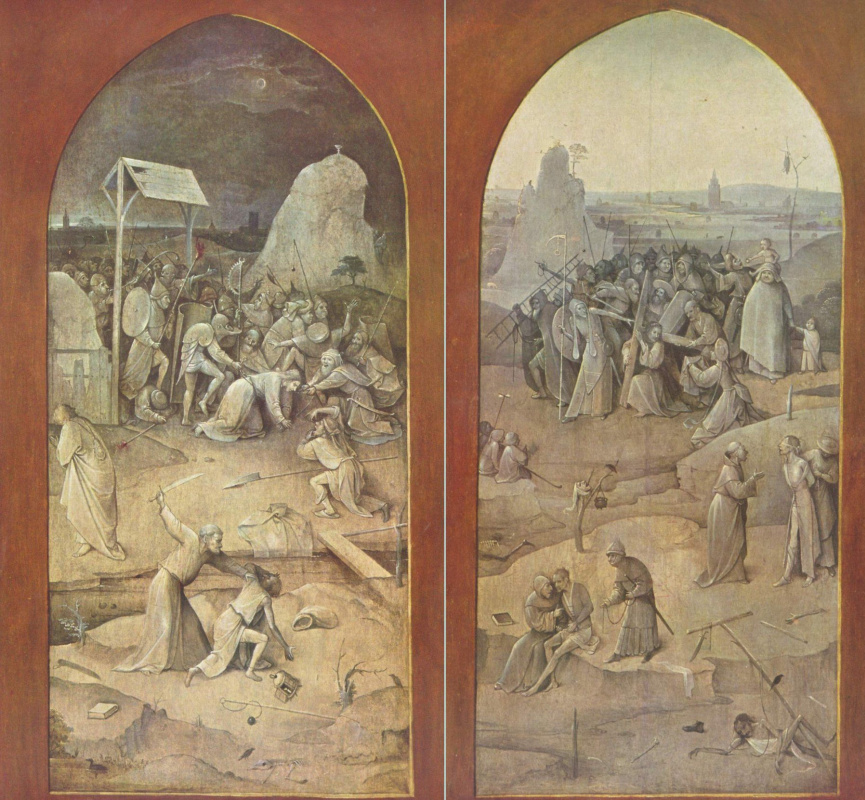 Hieronymus Bosch. The temptation of St. Anthony. The outer panels of a triptych