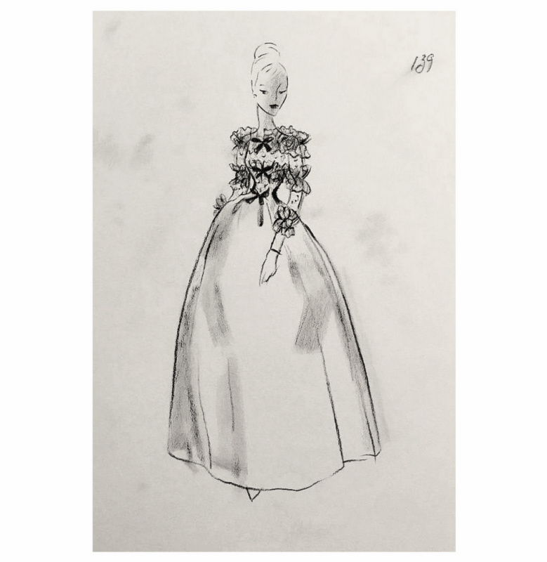 Alexander Chirkov. A copy of Cristobal Balenciaga's evening gown sketch