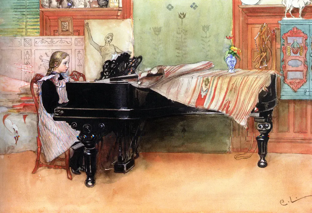 Carl Larsson. Playing piano