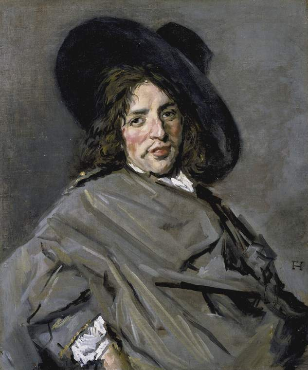 Portrait of a seated man in a hat, dressed on one side