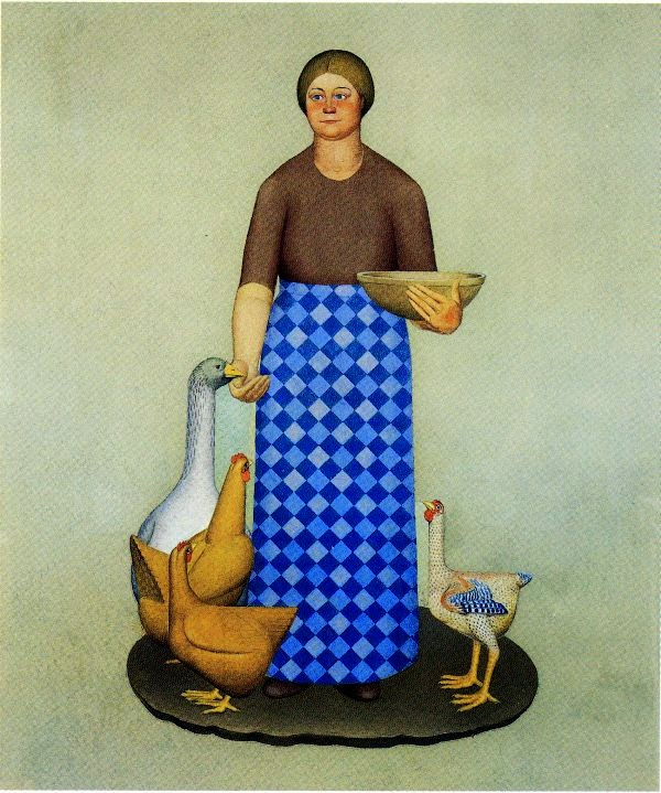 Grant Wood. The farmer's wife and chickens. Series "Product Of Iowa"