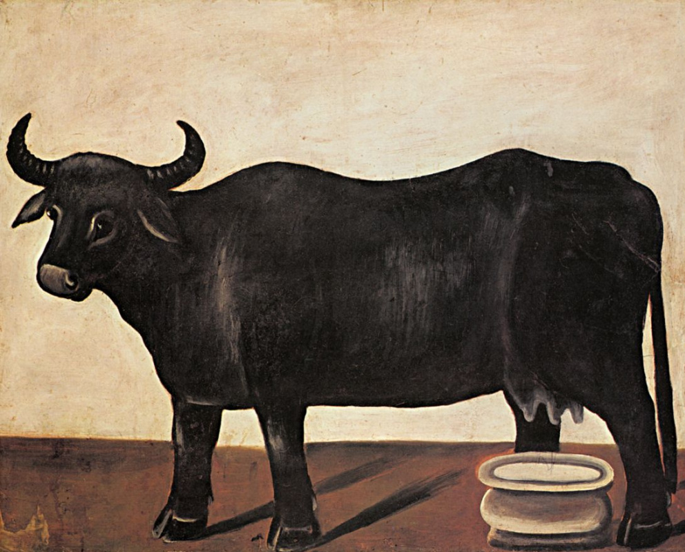 Niko Pirosmani (Pirosmanashvili). Black Buffalo on a white background. Part of a diptych