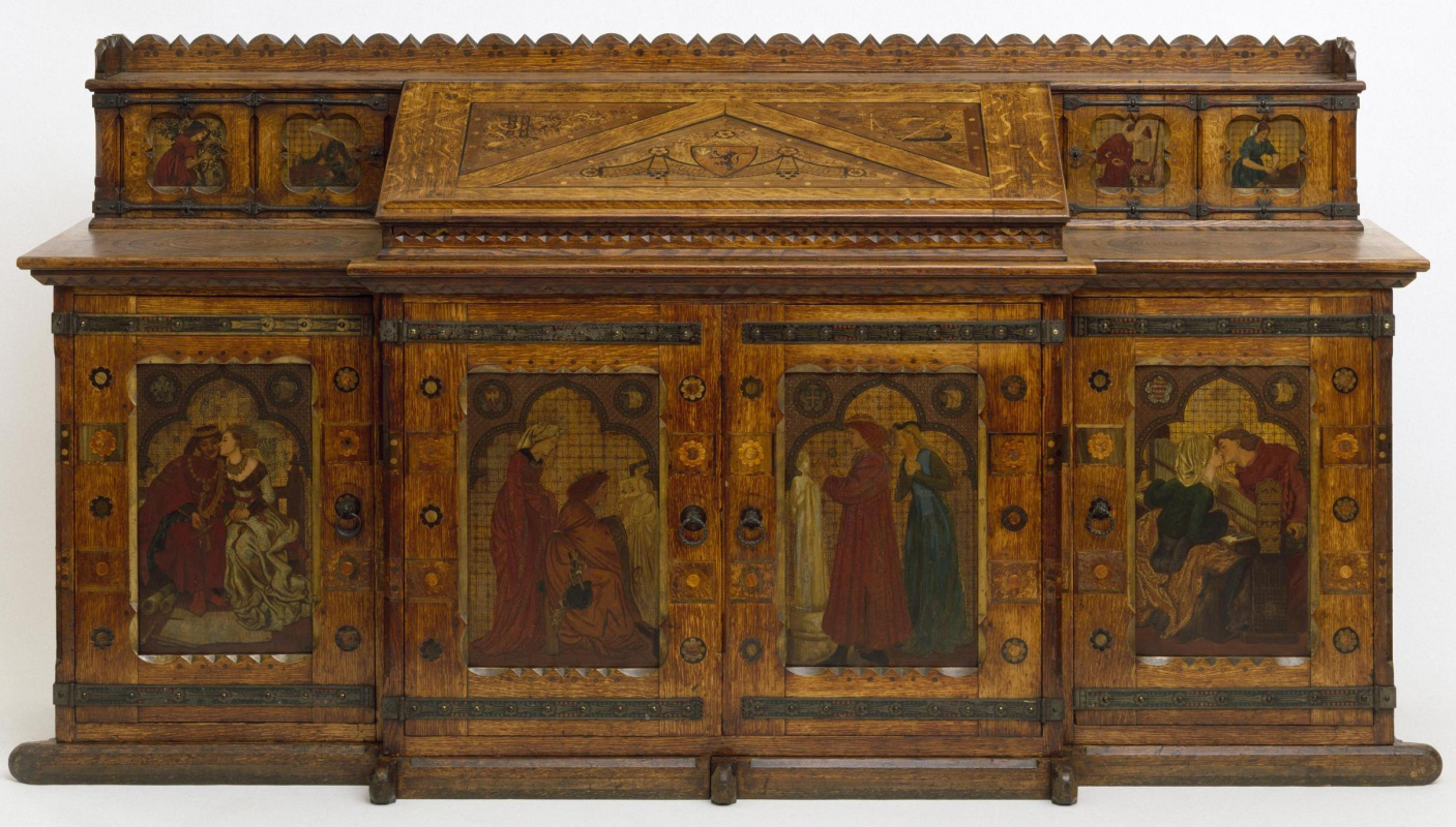 William Morris. Cabinet "Honeymoon of King René" (co-authorship with Ford Madox Brown, Dante Gabriel Rossetti, Edward Burne-Jones)