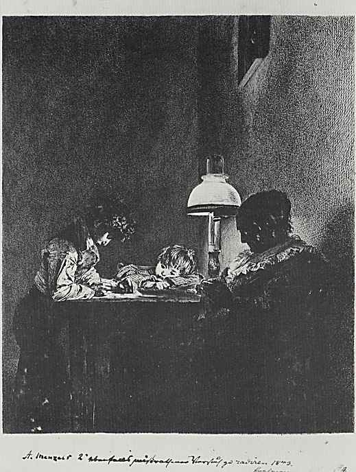 Adolf Friedrich Erdmann von Menzel. Family the lamp
