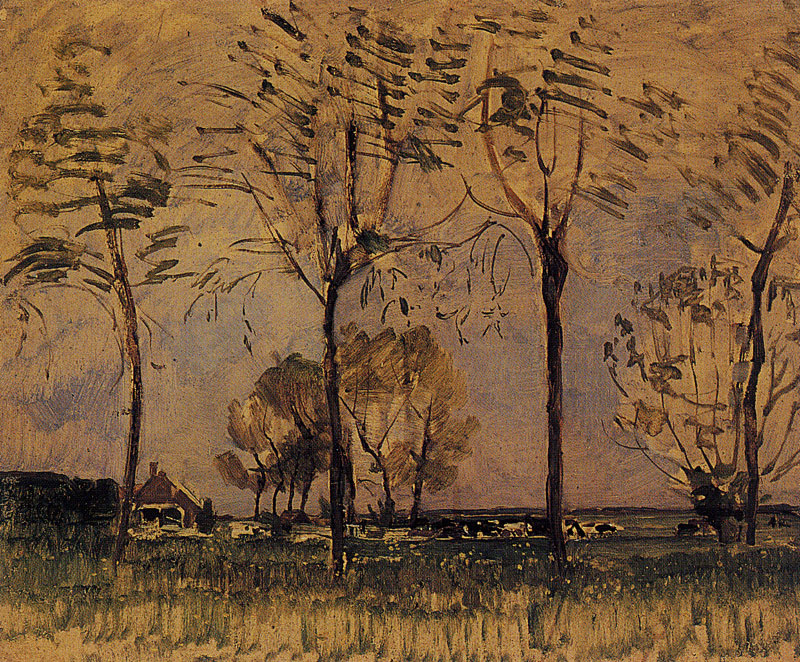 Piet Mondrian. Farm with four tall trees in the foreground