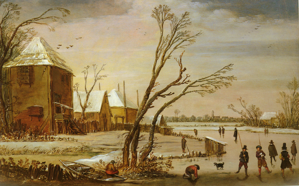 Daniel van Hale. Winter landscape with skaters on a frozen river