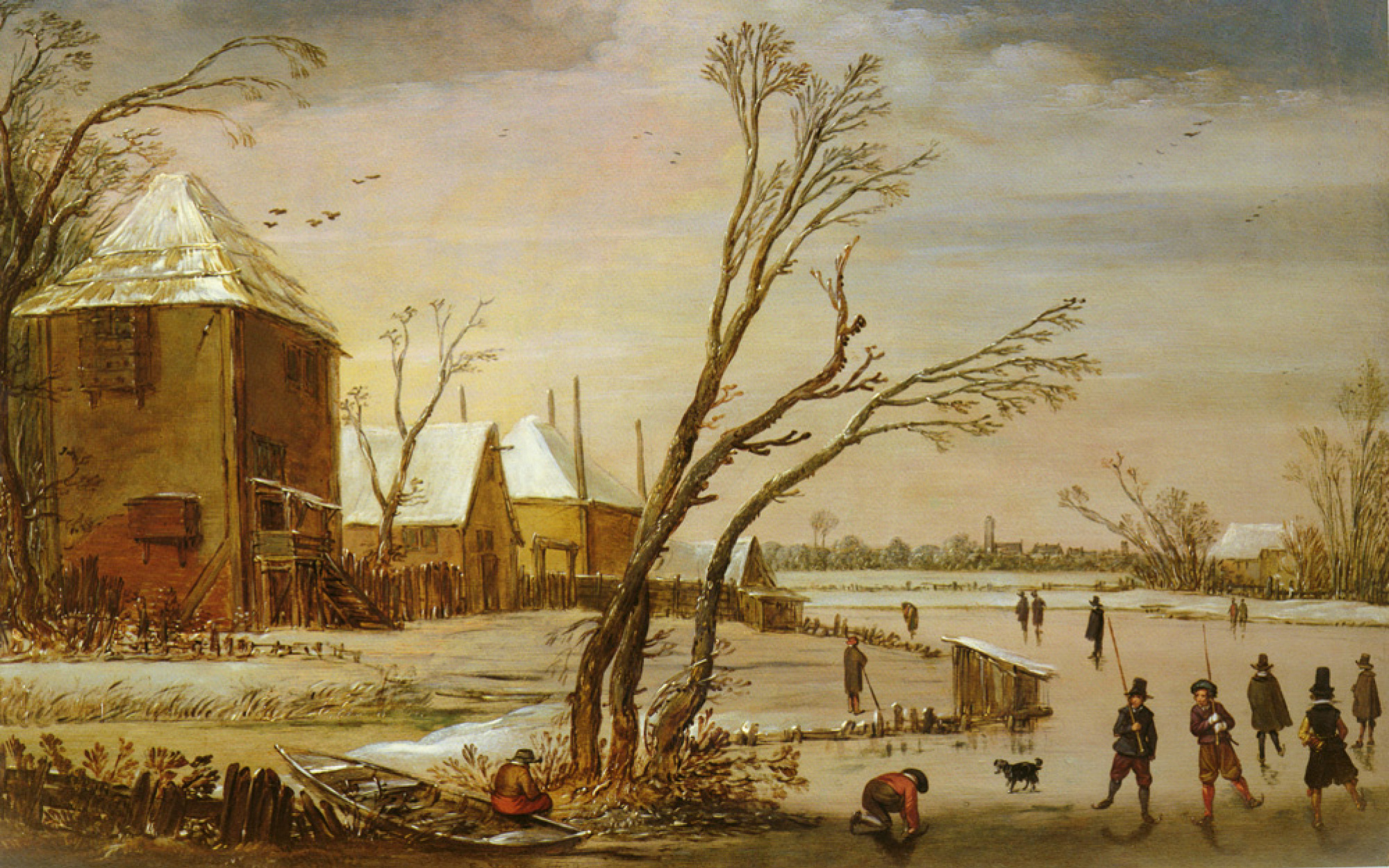 winter landscape with skaters