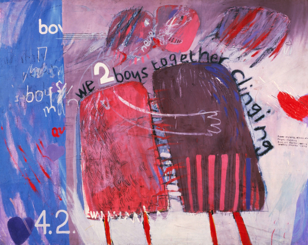 David Hockney. Two boys get into it (We Two Boys Together Clinging)