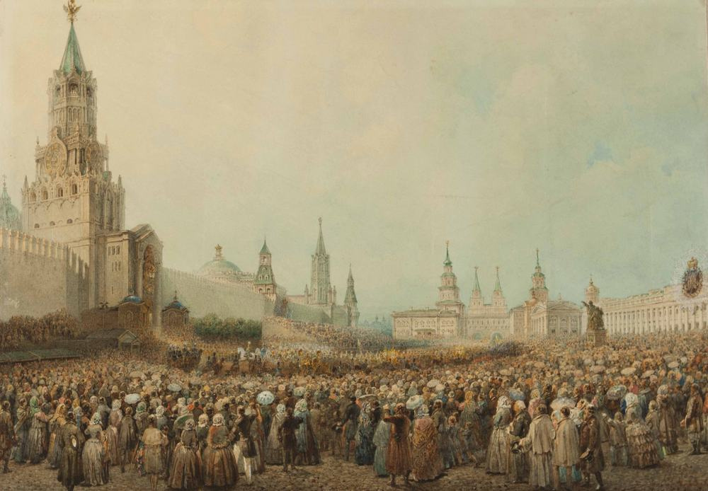 Vasily Semenovich Sadovnikov. Moscow. Check the coronation procession in the Kremlin's Spassky gate 17 Aug 1856, during the coronation of Emperor Alexander II