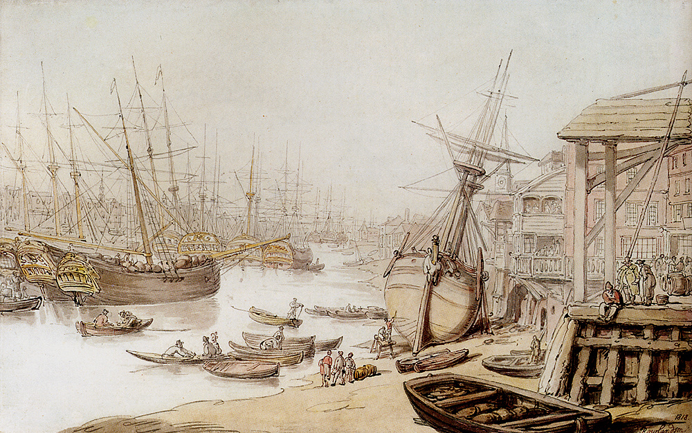 Thomas Rowlandson. Views of the river Thames with numerous ships at berth
