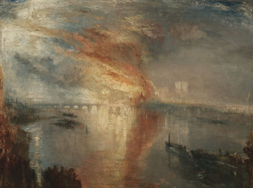 Joseph Mallord William Turner. A fire in the houses of Parliament on 16 October 1834