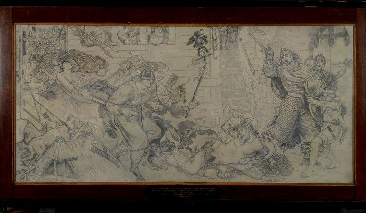 Ford Madox Brown. The expulsion of the Danes from Manchester. A sketch of the mural of the mural of the building of Manchester town hall