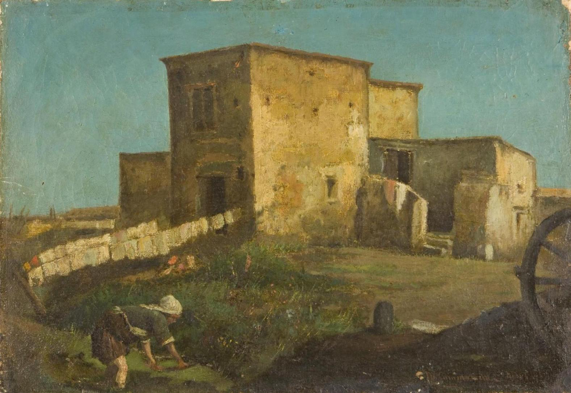 Michele Pietro Cammarano. Cottages and peasant woman