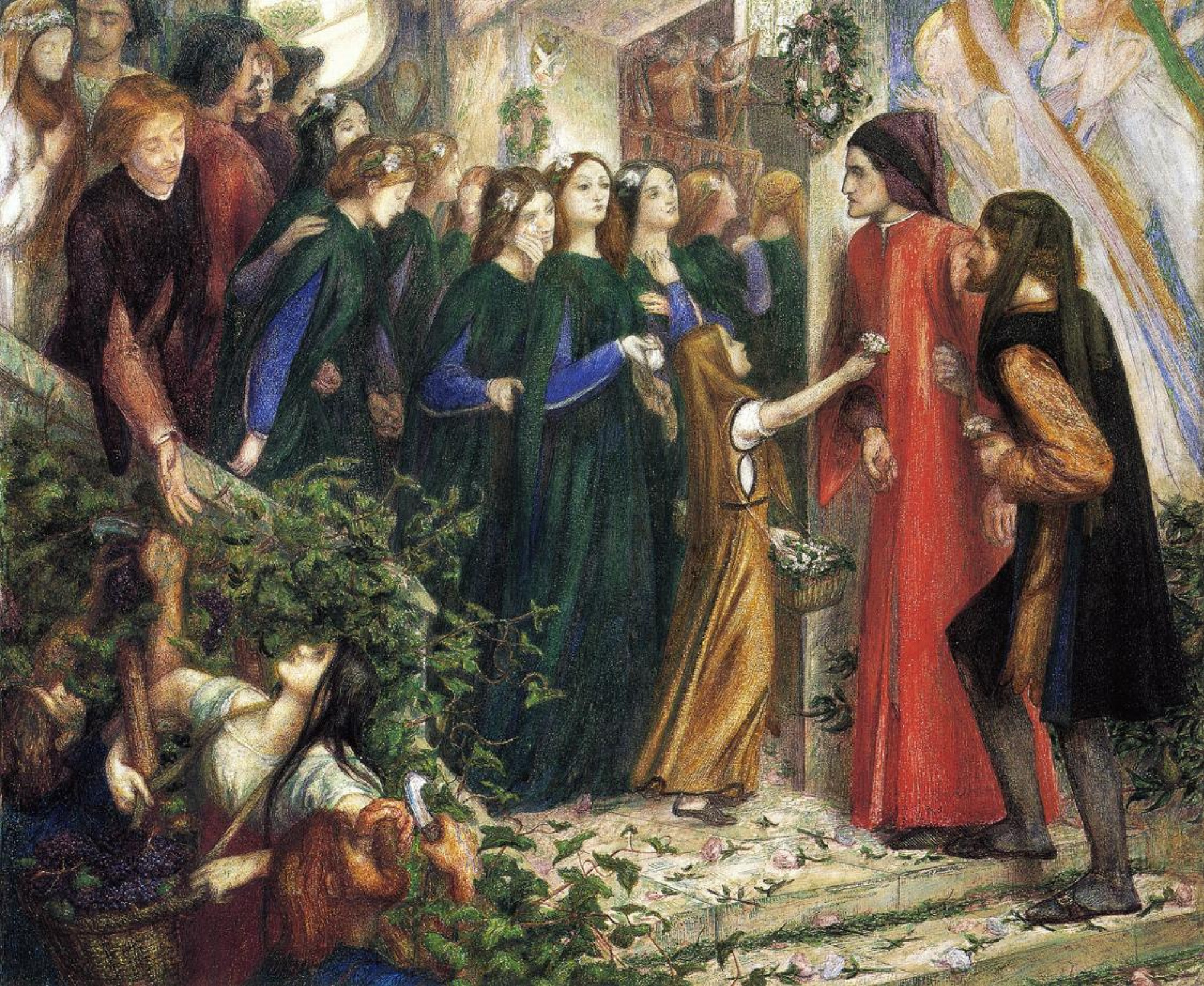 Dante Gabriel Rossetti The meeting of Dante and Beatrice in a