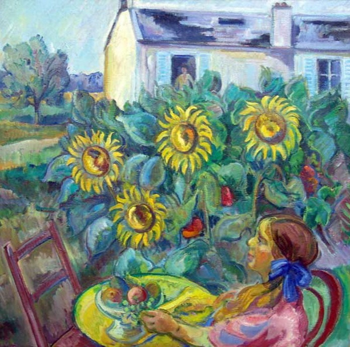 Nikolai Alexandrovich Tarkhov 1871-1930. Girl with sunflowers