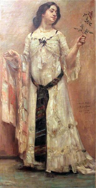 Portrait of Charlotte Berend in a white dress