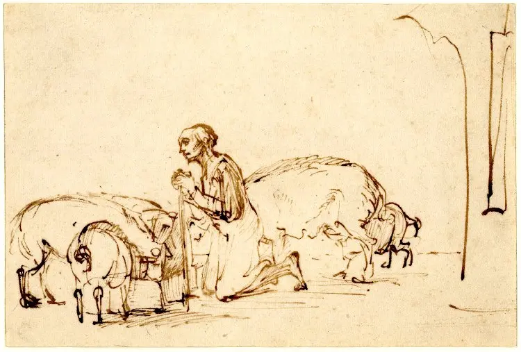 Rembrandt Harmenszoon van Rijn. The Prodigal Son among the Swine