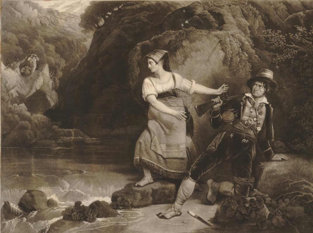 Charles Lock Eastlake. A brigand and a young woman by the bank of a river