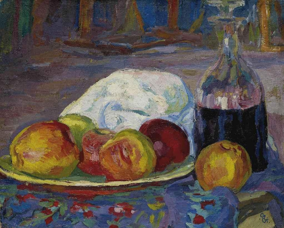 Giovanni Giacometti. Still life with apples and wine