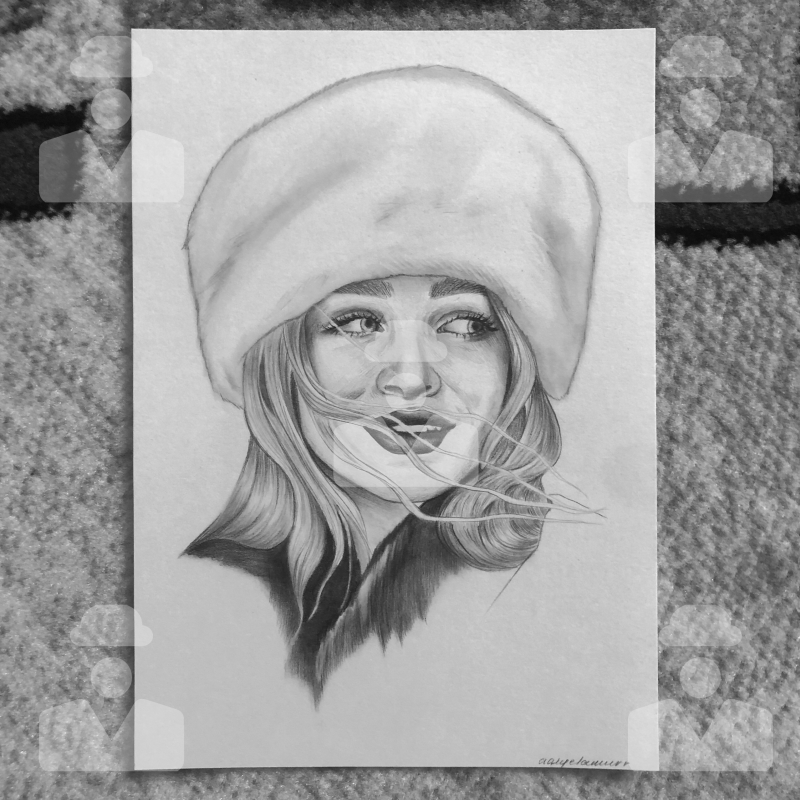 Angela Karpova. Pretty Woman Pencil Portrait of a Woman
