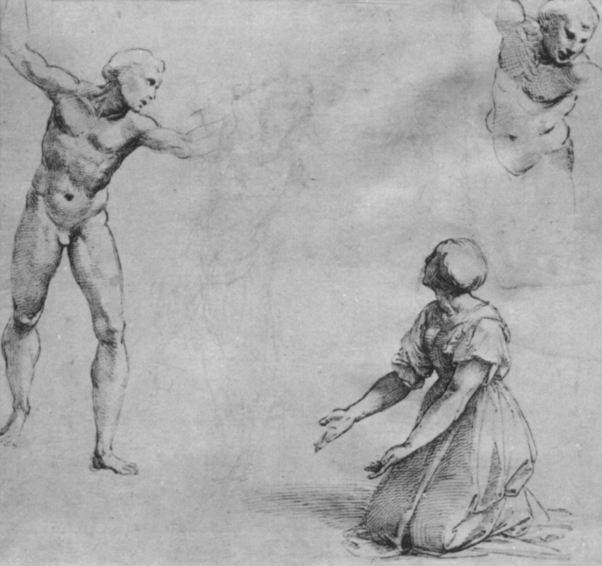 Raphael Sanzio. Sketch of male and female figures for "the judgement of Solomon"